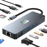 Adaptateur USB-C vers HDMI 4K/60Hz, DP, VGA avec Port USB 3.2, PD 100W, Ethernet, Lecteur de Carte SD/TF, Hub 11 en 1 pour MacBook - BOOLING