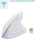 Souris Verticale Sans Fil Optique Sans Fil 6 Touches Design Ergonomique - Prévient Le Trouble Du Canal Carpien - Couleur Noire Avec Rétroéclairage Coloré - Bulk Pack Mouse Verticale Bianco