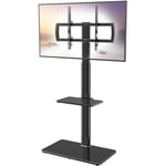 Universal Floor TV Stand with Mount 80 Degree Swivel Height Adjustable and Space Saving Design for Most 27 to 65 inch LCD, LED OLED TVs, 2 Shelves Perfect for Corner & Bedroom HT2002B