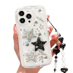 HZLFCZL Coque Compatible avec iPhone 14 Pro Cute Dessin animé à Paillettes 3D Étoiles en Cristal avec Chaine pour Femmes et Filles Kawaii Jolie Coque de Transparente Case for iPhone 14 Pro-Etoiles