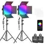 Neewer 2 Packs 660 PRO RGB LED Video Light with App Control Stand Kit, 360° Full Color, 50W Dimmable Bi-Color 3200K~5600K Video Lighting CRI 97+ for Gaming/Streaming/Zoom/YouTube/Webex/Photography