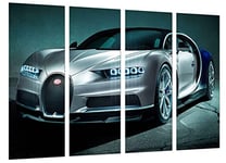 Cuadros Camara Tableau moderne Photographique Voiture de sport, Bugatti Chiron, Blanc et bleu, 131 x 62 cm, Réf. 27239