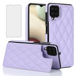 Asuwish Phone Case for Samsung Galaxy A12/M12 Wallet Cover with Tempered Glass Screen Protector and Leather RFID Credit Card Holder Stand Cell Accessories A 12 5G A-12 S12 12A 4G Women Men Purple