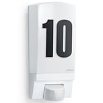 Steinel House Number Light L 1 S White E27 - max. 60 Watts Outdoor Wall Light with 180° Motion Sensor 10 m Range - Number Plaque Light for Front Door