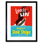 Wee Blue Coo Advert War WWII Loose Lips Sink Ships Torpedo Framed Wall Art Print