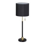 Relaxdays Lampe de table avec interrupteur à tirette, élégant abat-jour de nuit; douille E27, HxD 69 x 24 cm; noir/doré