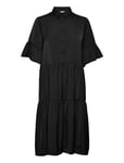 Recycled Polyester Dress Knälång Klänning Black Rosemunde