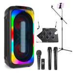 Karaoke Setup with BoomBox Party Speaker, Wireless Microphone System & Stand