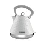 Morphy Richards Vector Pyramid Kettle, 1.5L, 3kW Rapid Boil, Anti Limescale Filter, Boil Dry Protection, Water Window, Pull Ring Removeable Lid, 360 Cordless Base, White,108134