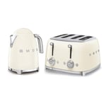 SMEG Kettle & 4-slice Toaster, Stainless Steel, Cream