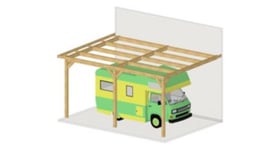 Charpente toit plat adossé, 500cm x 650cm, bois DOUGLAS Français label PEFC (Carport - Auvent - Abri Camping-car), surface 35.50 m