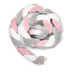 Swanew - Tour de Lit Coussin Serpent Coussin Tressé Pare-chocs Velours Protection Bébé 2M Gris Blanc Rose