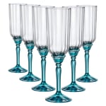 6x Bormioli Rocco Florian Champagne Flutes Prosecco Wine Glasses 210ml Blue