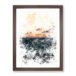 Ocean Beneath A Peach Sky Watercolour Modern Framed Wall Art Print, Ready to Hang Picture for Living Room Bedroom Home Office Décor, Walnut A2 (64 x 46 cm)