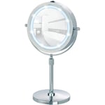 Miroir grossissant x5 Lumi, Miroir maquillage led, hauteur réglable sur pied, ø 13 cm, Acier, 21x38-49x13,5 cm, chromé - Wenko