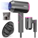 Hair Dryer Hairdryers for Women and Men - DEWILY Ionic Blow Dryer, 3 Temperature with 2 Speed for Curling Hair and Straight Hair, Small and Lightweight Travel Hairdryer (Grey/Rose-2 Nozzle)