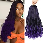 7 Packs French Curl Braiding Hair - 22 Inch Curly Braiding Hair 1B/Purple French Curls Braiding Hair Extensions for Black Women (22 Inch(7Packs), 1B/Purple)