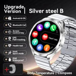 2024 Uusi Gps Sports Nfc Fashion Smart Watch Miesten 1,85" Amoled-Näyttö Syke Verenpaine Terveys Älykello Huawei Ios:Lle_Silver steel B_Original box