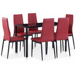 Ensemble Table et Chaises 7 pcs Ensemble Table à manger + 6 chaises Rouge bordeaux 14412