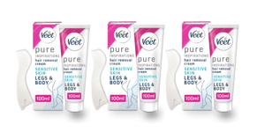 3 x Veet Hair Removal Cream for Sensitive Skin 100ml Intimate Areas Bikini Line