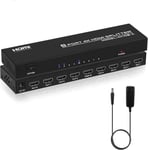 Répartiteur Hdmi 1 Entrée 8 Sorties, 1X8 Splitter Hdmi 4K Distributeur Audio Vidéo Avec Adaptateur Secteur, Supporte 3D, Hdcp, Compatibilité Avec Hdtv, Xbox, Ps4, Lecteur Blue-Ray,[YIN140617]