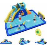 Château Gonflable Foot avec Toboggan et Pistolet à Eau, Aire de Jeux Aquatique pour Enfants Plus de 3 Ans (avec Souffleur 680W) - Goplus