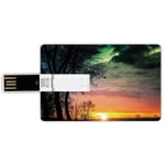 16G USB Flash Drives Credit Card Shape Sunset Memory Stick Bank Card Style Horizon Sky with Unusual Colored Storm Clouds Up in Air and Tree Silhouette Image,Multicolor Waterproof Pen Thumb Lovely Jump