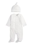 Mamas & Papas Unisex Baby Cloud Velour Sleepsuit With Hat - White, White, Size Age: 3-6 Months