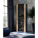 Vitrine Armoire Tivoli, Noir/Wotan, Largeur 55cm x Hauteur 159cm x Profondeur 35cm, sans led, 3 étagères, pour Salon, Chambre, Entrée - Komodee