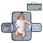 Gloppie Pliable Matelas à Langer de Voyage Tapis à Langer pour Bébé avec 3 Poches, Poignée Détachable et Suspendable, Kit de Voyage Imperméable, Cadeau Parfait pour les Mamans et les Bébés, Vert