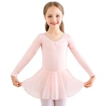 Flickor Långärmad Balett Leotards Dans Tutu Klänning Pink 140cm