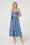 Izabel London Womens Blue Floral Sleeveless Midi Sun Dress - Size 14 UK