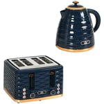 Kettle Toaster Set 1.7L Rapid Boil Kettle 4 Slice Toaster Blue Gloss Finish