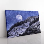 Big Box Art Full Moon Over The Mountains Painting Canvas Wall Art Print Ready to Hang Picture, 76 x 50 cm (30 x 20 Inch), Blue, Blue, Purple