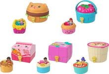 Polly Pocket Coffret multifacettes avec Voitures et Mini-Figurines sur Le thème de la Nourriture, à Collectionner et à emporter Partout, accompagné de Surprises, JCR44