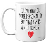 Stuff4 Anniversary Mugs for Her - I Love You Ass Bonus Mug - Funny Birthday Gifts for Girlfriend Wife Partner from Boyfriend Husband Valentines Present, 11oz Ceramic Dishwasher Safe Mugs