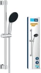 GROHE Vitalio Start 110 Ensemble de Douche (Pommeau de Douche Rond 11cm 3 Jets (Pluie/Massage/Stimulant), Barre 60cm, Flexible 1.75m), Economie d'Eau, Sélection Facile, A coller avec GROHE QuickGlue ou à visser, Chromé, 26032001