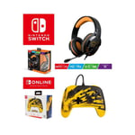 Pack Manette SWITCH Filaire Nintendo Pokémon Pikachu Lightning Officielle + Casque Gamer PRO H3 Orange SPIRIT OF GAMER SWITCH