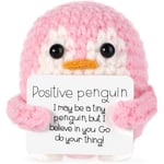 Mini Rolig Positiv Pingvin, Stickad Leksak med Positivt Kort Emotionellt Stöd Virkad Docka Uppmuntringsgåva för Familj Vänner Pink Penguin