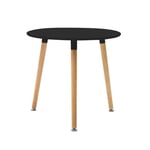 Table avec diamètre 80 cm noir avec pieds en bois de hêtre - Ischia