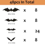 24/48 kpl Halloween-sisustus 3D musta PVC-lepakko Halloween-bileet tee-se-itse sisustusbaarihuone Halloween-juhlat Scary Decos -rekvisiitta seinätarra