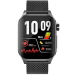 Knauermann Pro 3 (2024) Noir - Montre sanitaire Smartwatch avec Fonction téléphonique - Capteurs OSRAM - Fonction ECG + HRV - BT Bluetooth - Apnée du Sommeil - Pression artérielle - Bandeau milanais