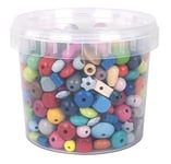 Rayher 1209500 Perles en Bois Colorées 4-16 mm ø, p Arts Créatifs, Seau de 380 g