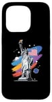 Coque pour iPhone 15 Pro Statue de la Liberté USA tenant une torche flamboyante avec des plantes