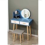 Vanity Mirror, White Dressing Table Bedroom Furniture, Layered Storage, Led Light Design, Light Turns On At The Touch Of A Button,blue pine,60cm