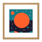 Abstract Planets In Space Cosmos Stars Orange Turquoise Painting Square Wooden Framed Wall Art Print Picture 8X8 Inch