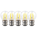 5 Watts B22 BC Bayonet LED Light Bulb Clear Golf Ball Warm White Dimmable, Pack of 5