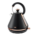 Tower T10044RG Cavaletto Pyramid Kettle with Fast Boil, Detachable Filter, 1.7 Litre, 3000 W, Black and Rose Gold