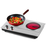 Double Electric Hob, CUSIMAX Hot Plate for Cooking, 2400W Electric Ceramic Hot Plate, Double Infrared Cooktop with Dual Temperature Control, Portable Countertop Cooktop, Heat-Up in Seconds,