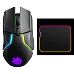 SteelSeries Rival 650 - Souris de Jeu Quantum Wireless - Distance de soulèvement Personnalisable & QcK Prism Cloth - Tapis de Souris de Jeu en Tissu - Éclairage RVB 2 Zones - Taille M